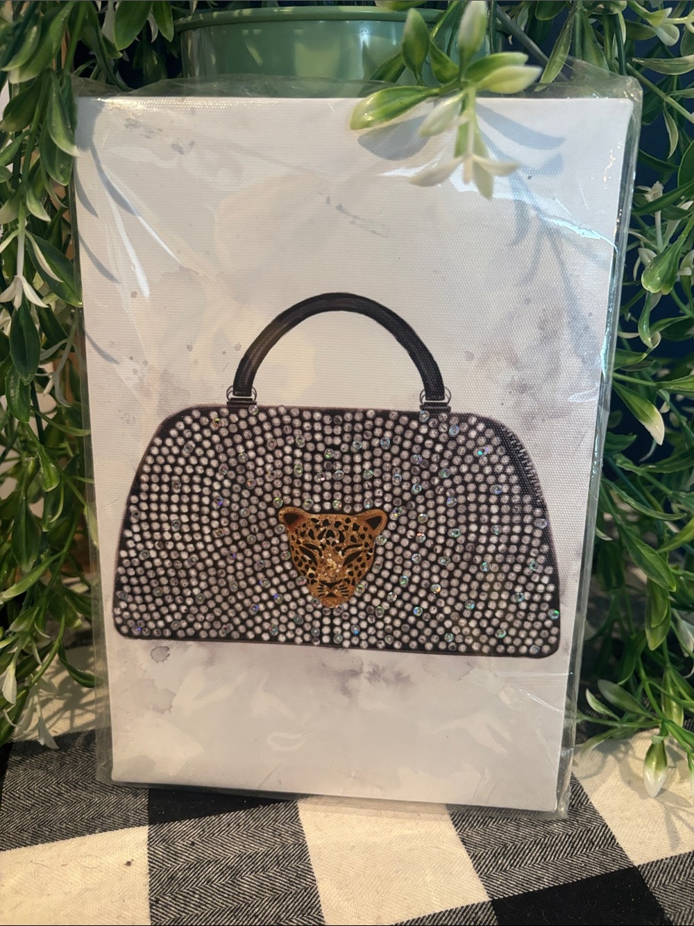 Embellished Black Satchel w/ Gold Leopard Accent Mini Canvas